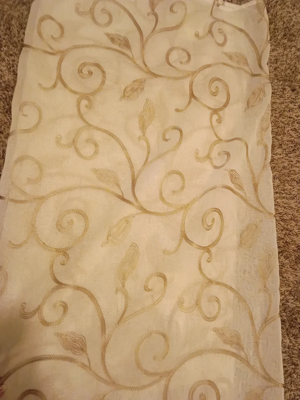 Taupe Leaf Swirl Embroidered Sheer Curtain Panel X4 NWOT
